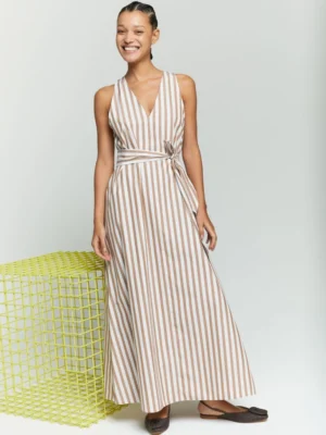 ABITO MULINO IN COTONE CON STAMPA A RIGHE BIANCO E MARRONE - IBLUES